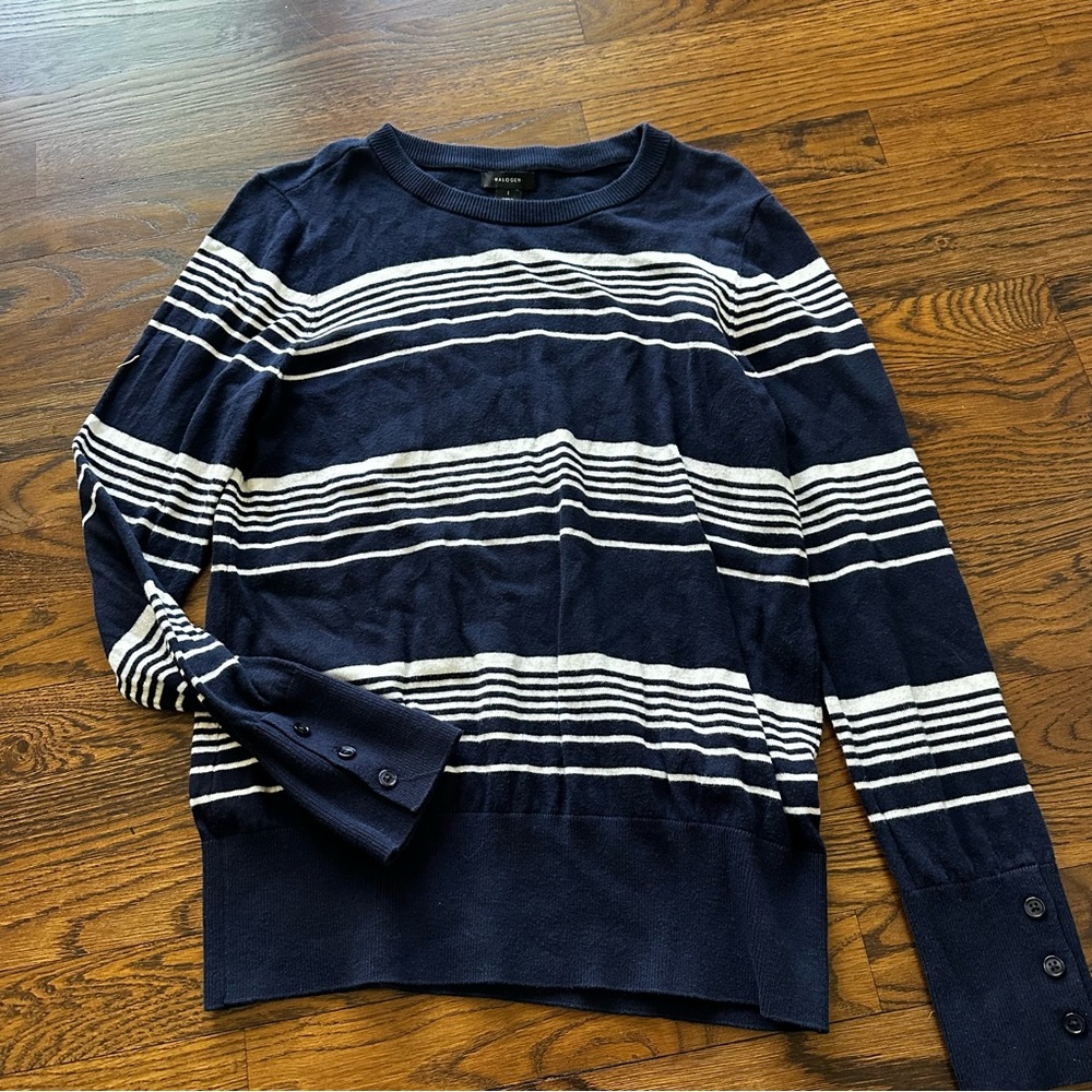 Halogen Navy White Striped Crewneck Sweater Women’s S